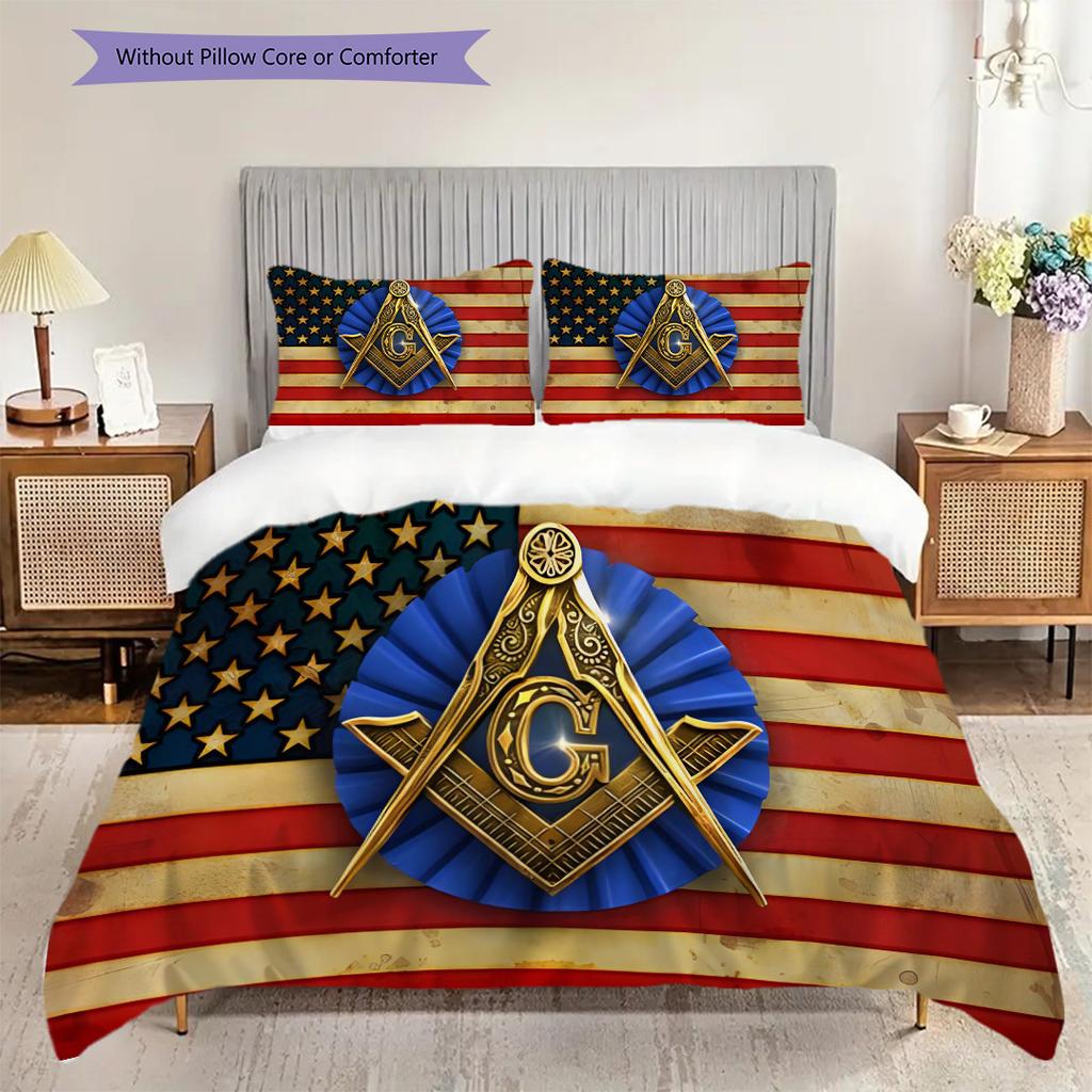 Freedom Faith Unity Bedding (1 * Duvet Cover + 2 * Pillowcase, Without Core) 2D Flat Duvet Cover and Pillowcase Soft and Comfortable Bedding Set