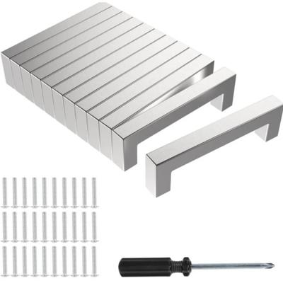 12-teiliges Küchengriff-Set, Möbelgriff aus Edelstahl, einfach mit Schrauben zu montieren, silberfarben, 128 mm Lochabstand