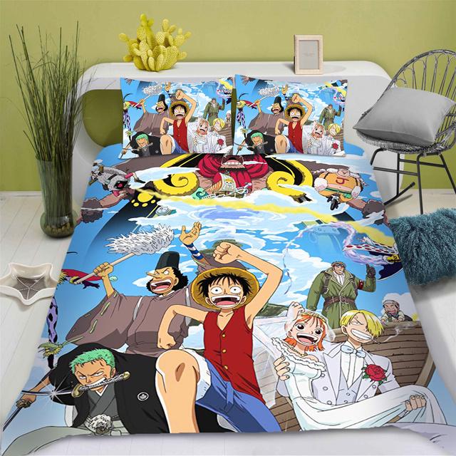 One-Piece Anime Duvet Cover Set Printed Nika Luffy Gear Cartoon Twin Size Bedding 3-pieces Set Home Decor Gifts