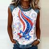 Sleeveless Crew Neck Casual Top with Denim Trim and Star Firework Floral Print for Women Summer Wear