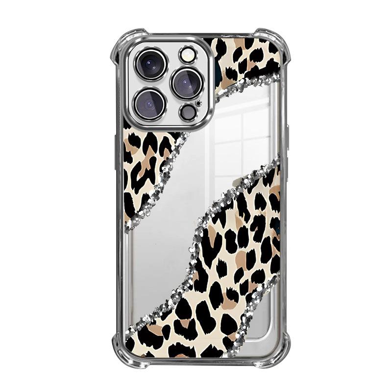 European and American broken diamonds and leopard print are suitable for Apple 17pm electroplating airbag mobile phone case iphone13 light luxury