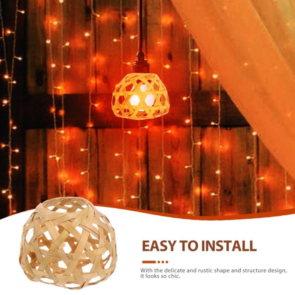 Bamboo Cage Woven Bamboo Lamp Shade Small Chandelier Cover Rustic Bulb Lampshades  Pendant Light