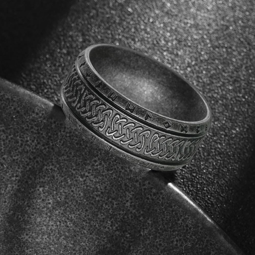 Hiphop 8/10/12mm Antikinio sidabro spalvos nerūdijančio plieno žiedai vyrams moterims Retro vikingų runų žiedas Punk gotikinis roko baikerių papuošalai