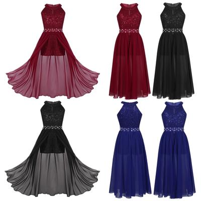 Girls Sleeveless Lace Rhinestone Maxi Romper Dress Kids Wedding Bridesmaid Birthday Party Formal Prom Gown