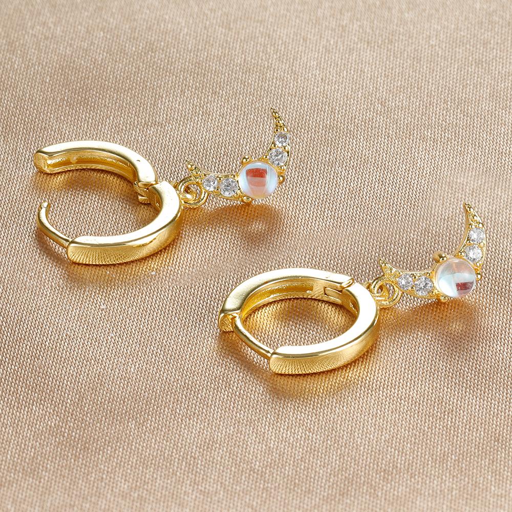 2PCS New Star Moon Zircon Opal Hoop Earrings for Women Stainless Steel Stud Earring Ear Buckle Piercing Jewelry Gifts Pendientes
