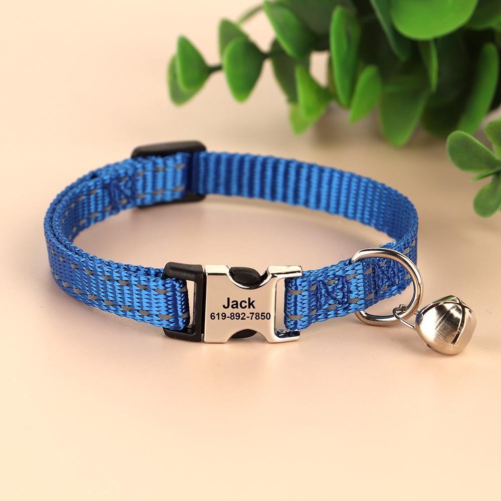 Collare per gatti personalizzato Collare per cani in nylon riflettente Collari identificativi con campana Incisione gratuita per gatti Cani di piccola taglia Chihuahua 10 colori