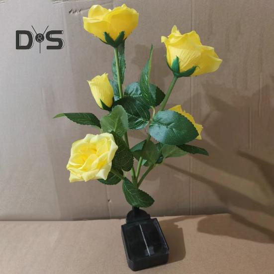 4Pcs Solar Powered Rose Lamp High Efficiency LED Waterproof Outdoor Garden Stake Light with 3D Rose Design