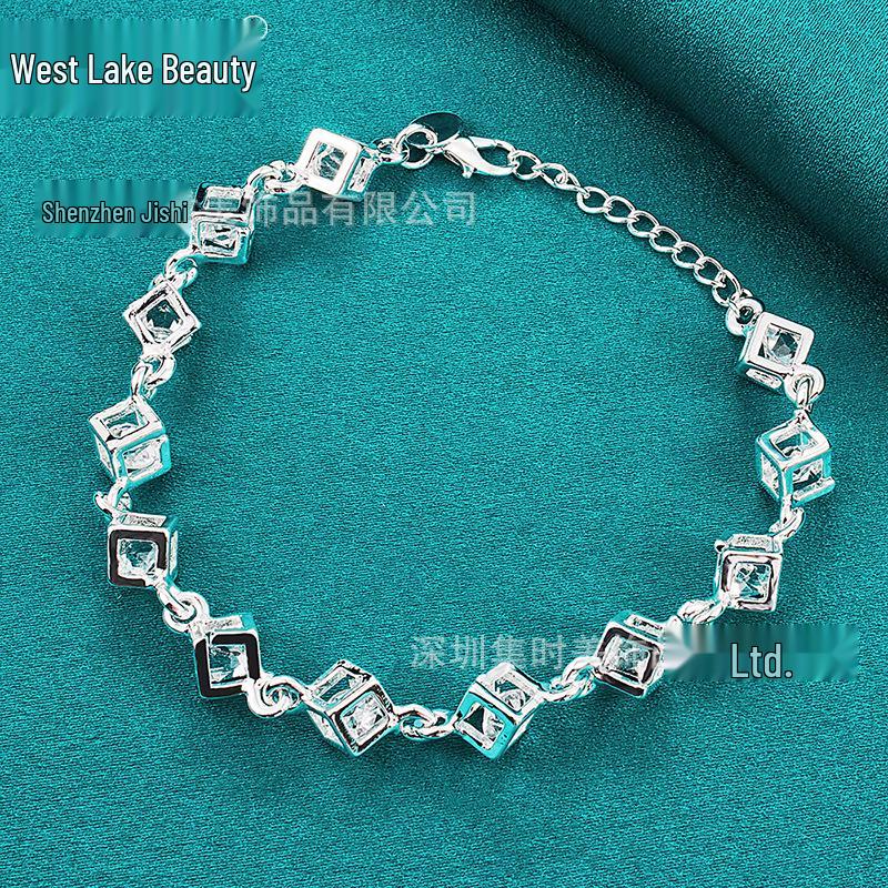 West Lake Beauty Silver Hollow Grid Bracelet