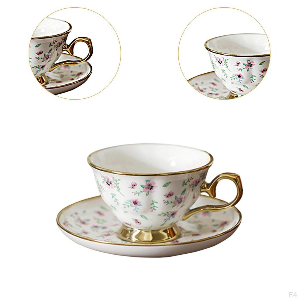 Ceramic Coffee Cup and Saucer Set Afternoon Tea Mug Floral Pattern