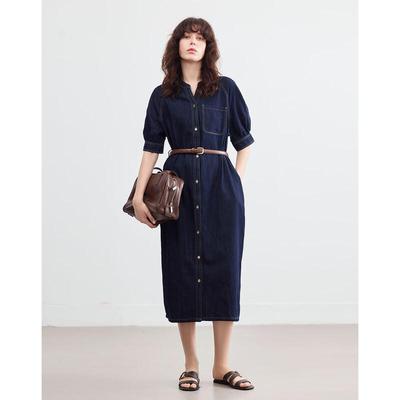 Demana Cloud Cotton Denim Maxi Dress with Belt