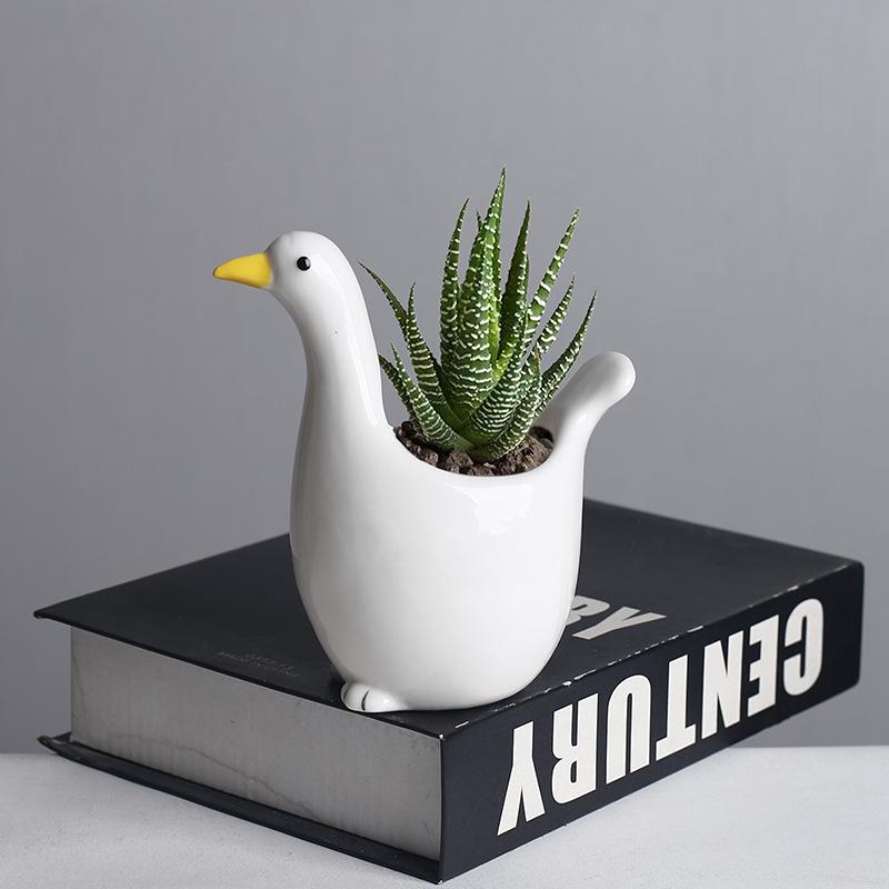 Cute Cartoon Seagull Shape Succulent Flower Pot Ceramic Breathable Cactus Green Plant Flower Pot Tabletop Ornament