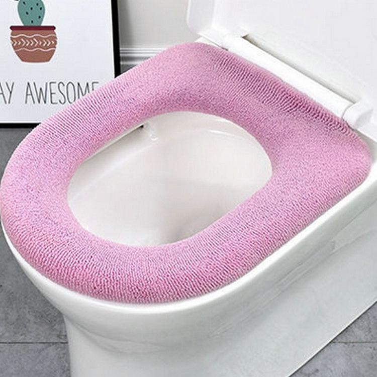 Winter Washable Knitted Toilet Seat Cover - Solid Color Cushion Pad