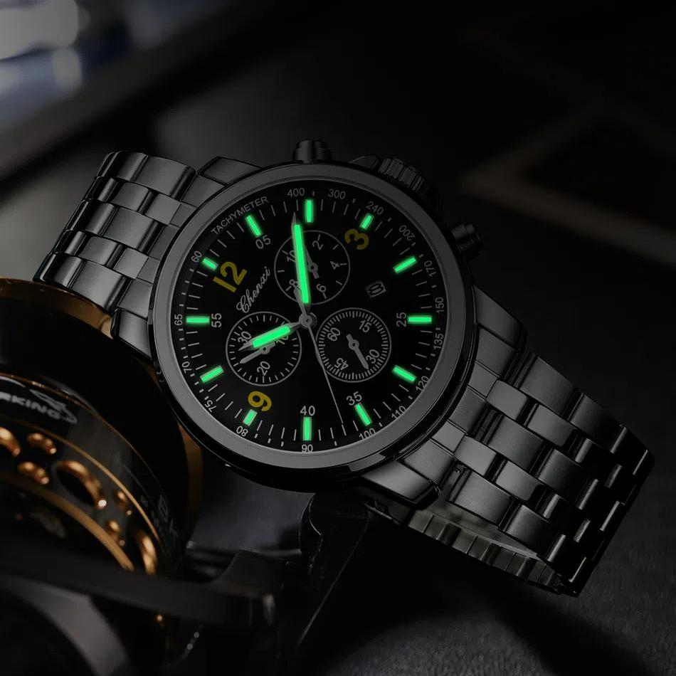 Chenxi Luxus Sportuhr für Herren Wasserdicht Leuchtend Datum Chronograph Herrenuhr Quarz Edelstahl Herrenuhren