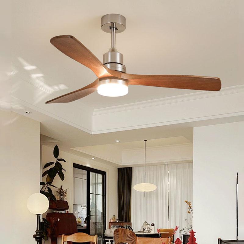 French Mid-Century Solid Wood Smart Ceiling Fan for Home & Restaurant
