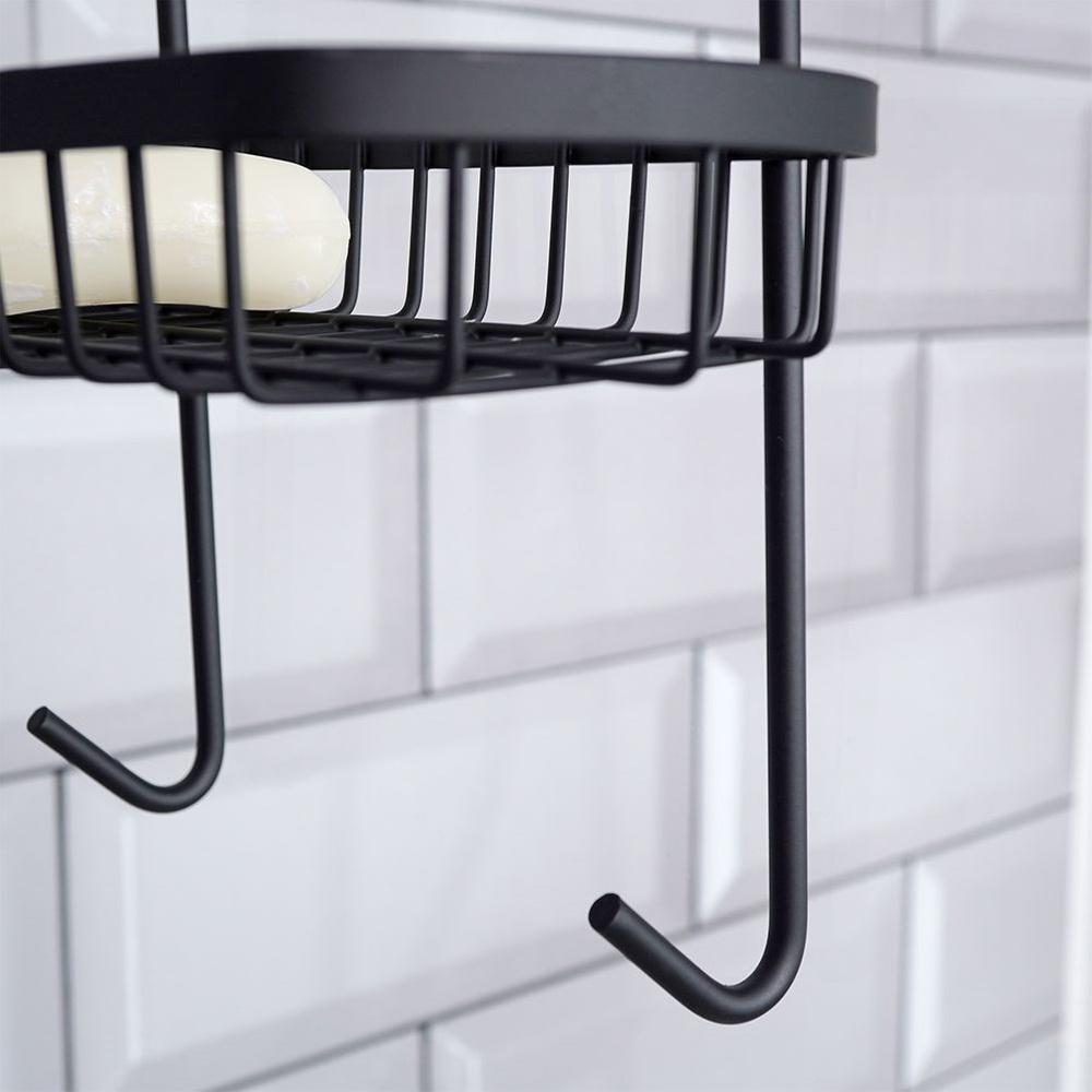 Bathroom Shelf Hanging on the Glass of a Shower Cabin for Cosmetics