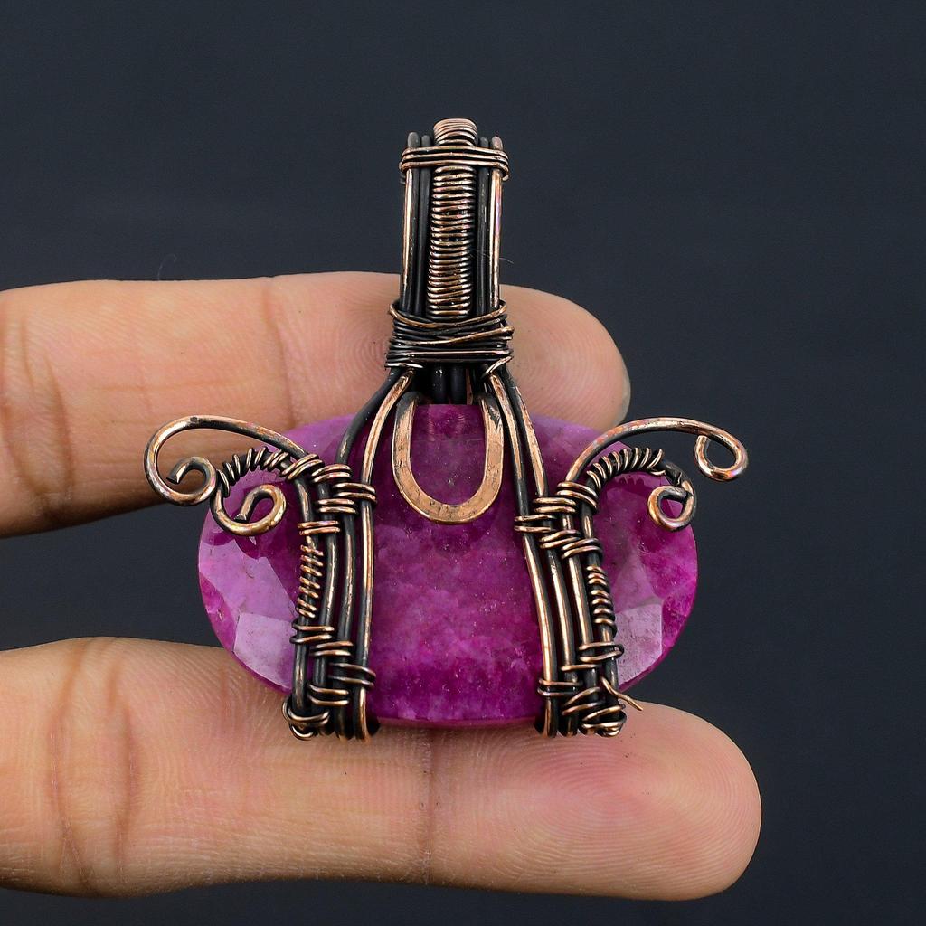 Ruby Pendant Gemstone Jewelry, 999 Copper Wire Wrapped Handmade Pendant, Latest Design Jewelry