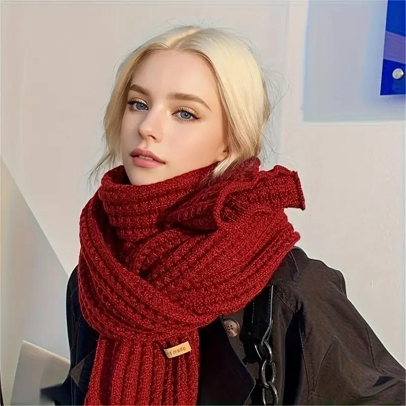 Autumn and Winter Korean Knitted Scarf Soft Thick Solid Color Warm Scarf for Women Couples Students Christmas Gift