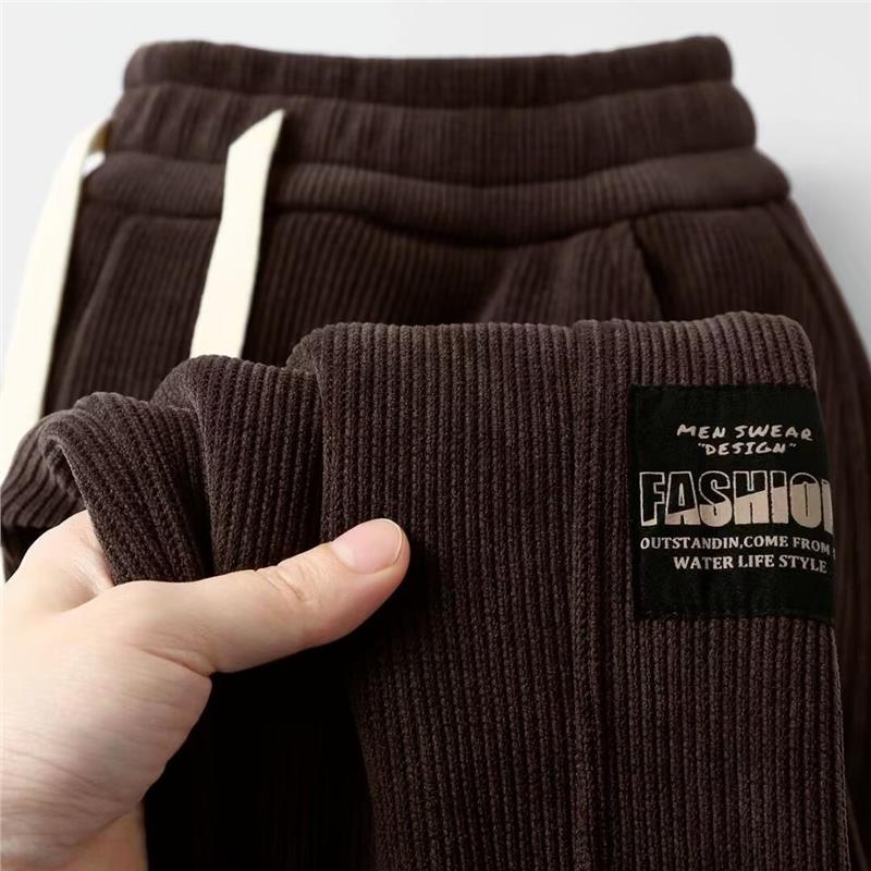 Męskie spodnie dresowe z chenille'u, sztruksu i polaru - Luźne, codzienne, w dużych rozmiarach (Trend Jesień/Zima 2025)