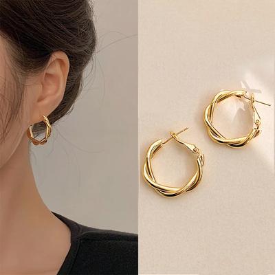 2PC Women's Fashion Geometric Winding Fried Dough Twists Earrings Zircon Accessories Suitable for Date Party Holiday Gift-4344