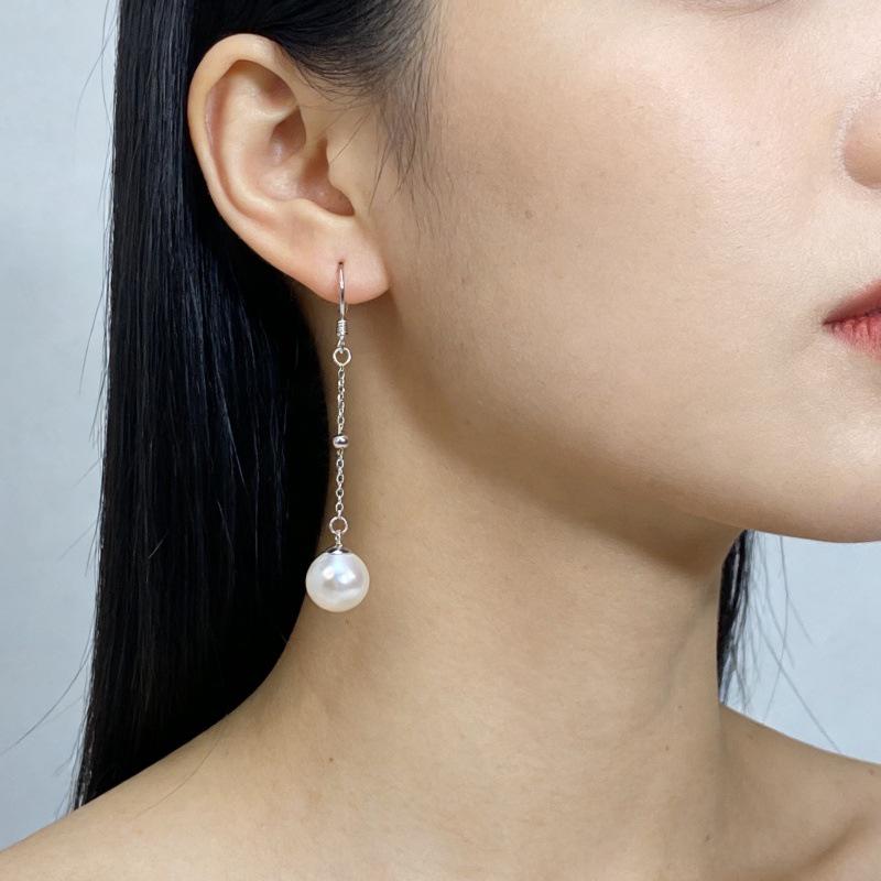 S925 Sterling Silver Long Pearl Hooks: Chic & Luxurious Pearl Dangle Earrings 925 Silver