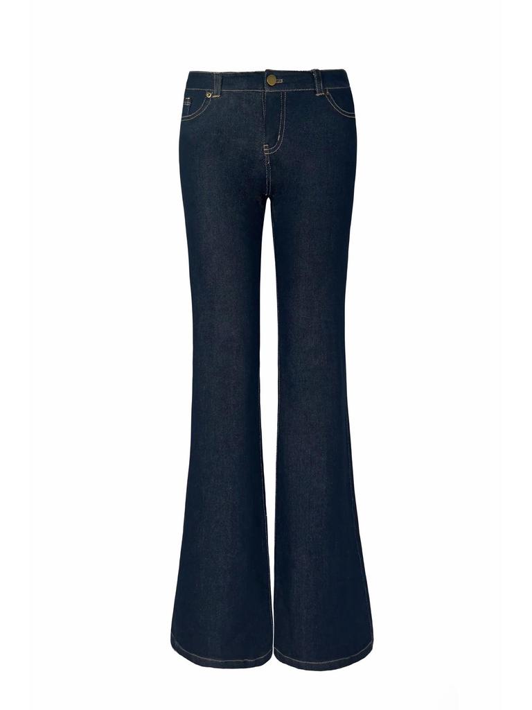 Jean Flare American Retro Taille Basse Jambe Droite - Coupe Slim Élastique Met en Valeur la Taille