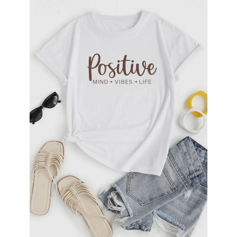 Letter Print Crew Neck T-shirt Casual Short Sleeve T-shirt For Spring Summer Women's Clothing