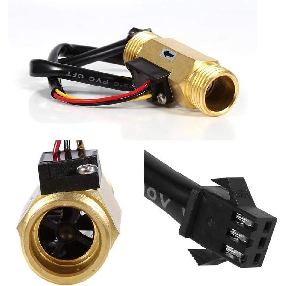 Water Flow Sensor Switch Hall Effect Water Flowmeter Meter 1-30L/min, DC4.5-18V, Copper - Water Flow Hall Sensor