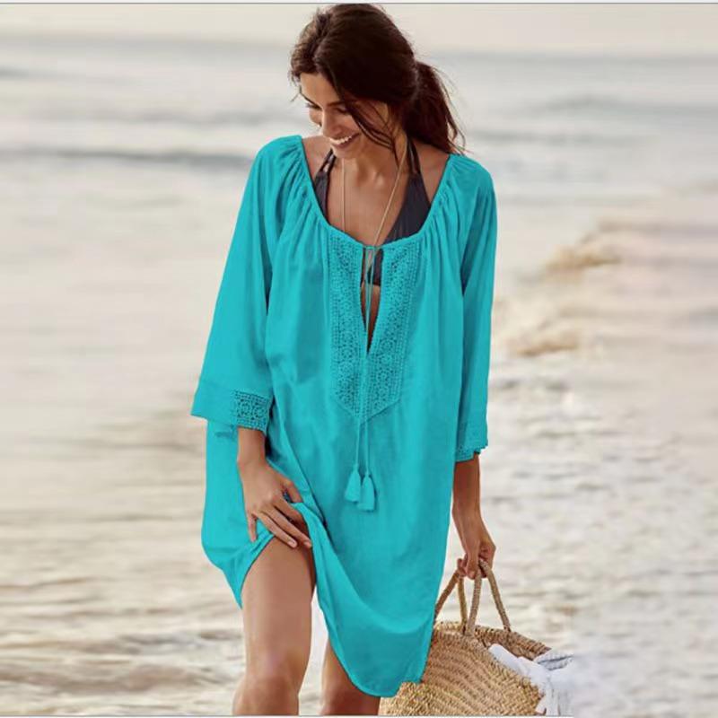 Abito da Spiaggia Estivo da Donna con Scollo a V Lento, Protezione Solare, Abiti Casual Eleganti e Bellissimi