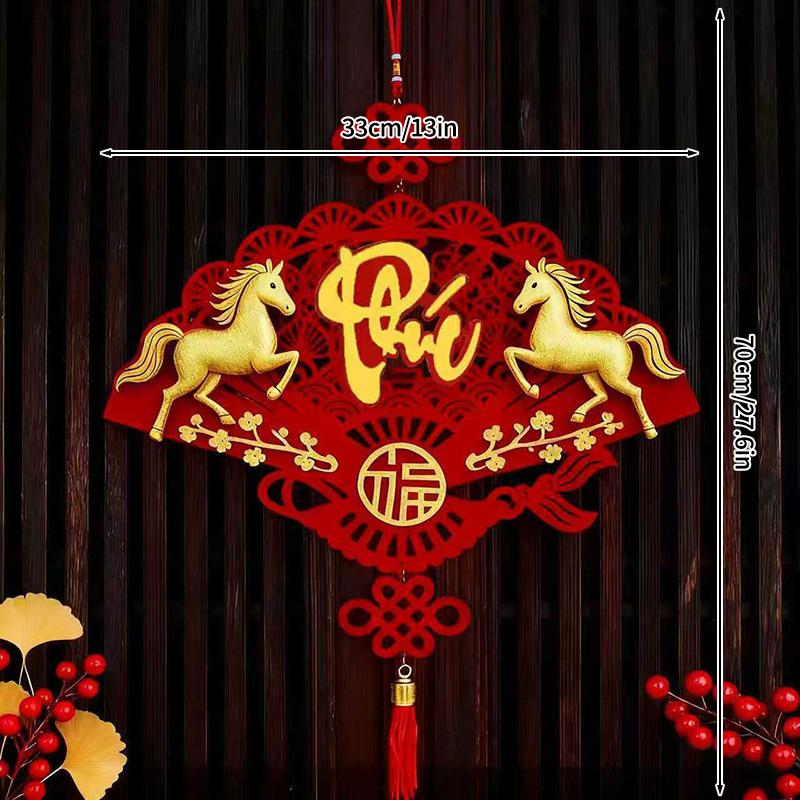 2026 New Year Of The Horse Couplets Spring Festival Door Decorations Couplets New Year Red Felt Chinese Knot Hanging Wall Decor