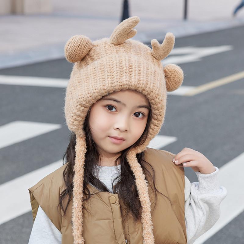 Toddler Reindeer Eared Knit Cap With Windproof And Thermal Features For Winter