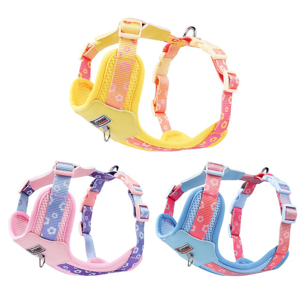 Dog Traction Chest Strap Small and Medium-sized Dog Dopamine Contrast Color Dog Chest and Back Out Breathable Mesh Cloth Puppy Traction Rope