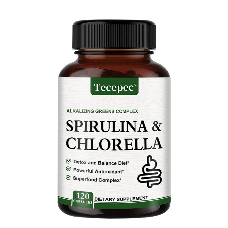 Spirulina & Chlorella Complex Capsules, Organic Green Superfood, 120 Capsules Dietary Supplement