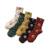 5Pairs Embroidery Women Cotton Socks Breathable Autumn Flower Socks Mid Tube Socks Girls  for Girls