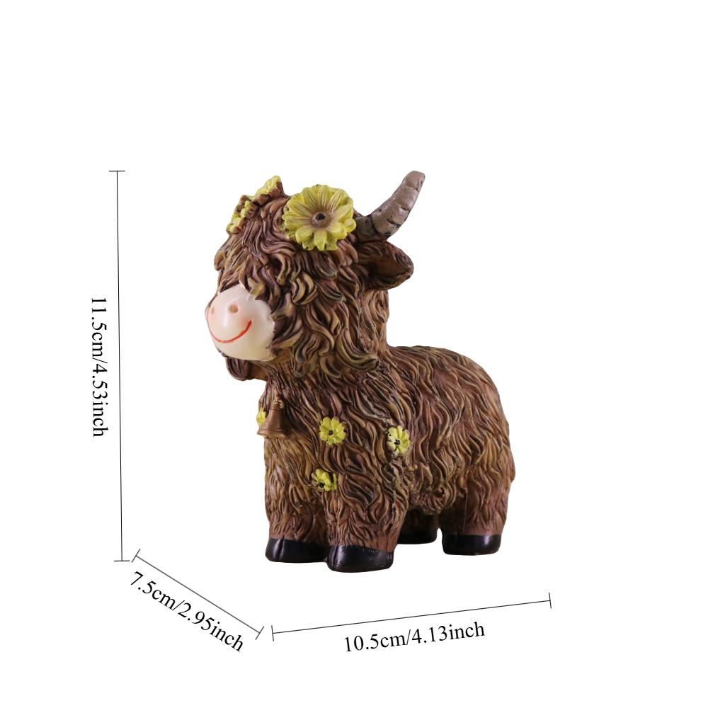 Simulation Highland Cow Figurine Adorable Scottish Cow Statue Resin Animal Sculpture Desktop Ornaments Nordic Farm Home Decor