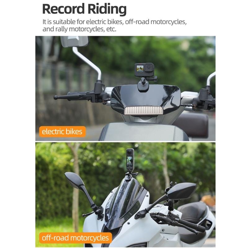 Sports Camera Mount Clamp Stand for Electric Bikes and Motorcycles Windscreen, Aluminum with Protective Silicone Padding