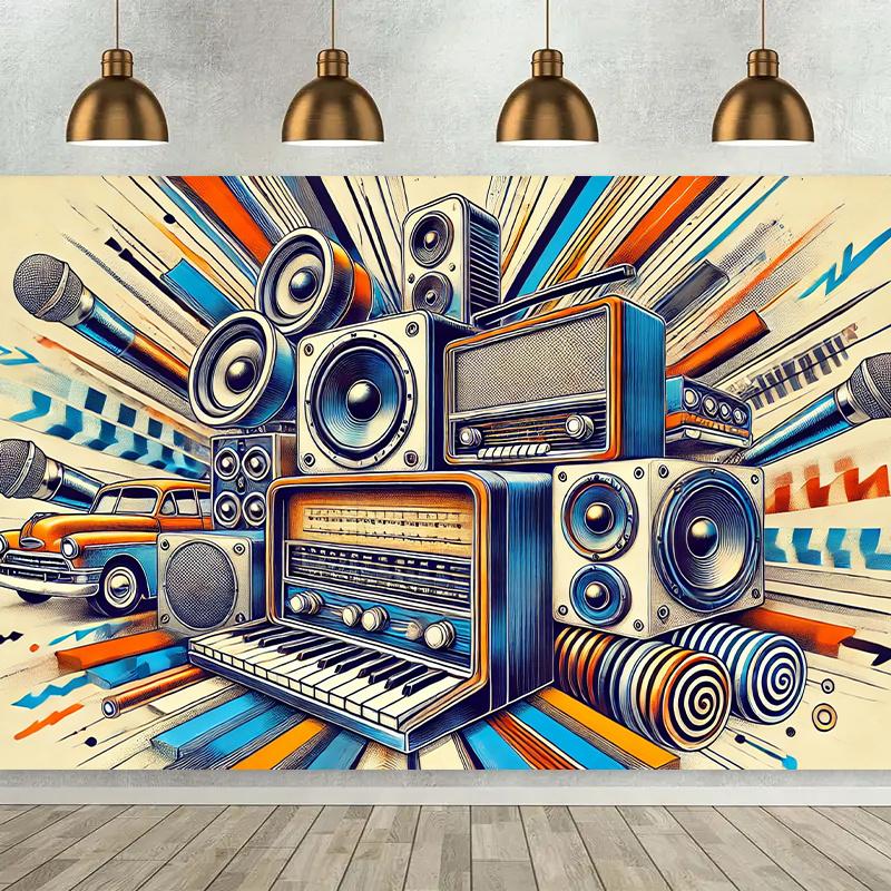 2D Plane 1 Piece of Retro Audio Equipment Art Collection Background Fabric Suitable for Living Room and Bedroom