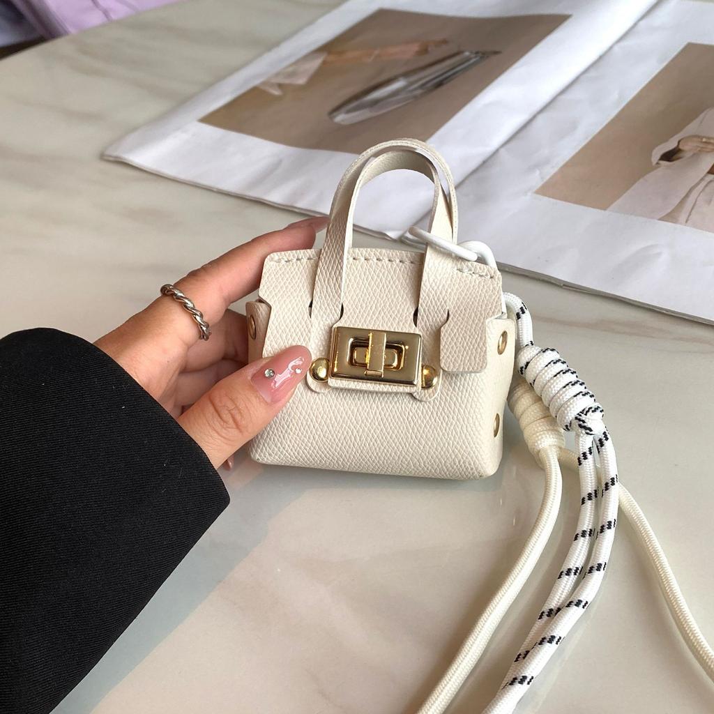 Mini Coin Purse Bag Pendant Cute Square Handbag Earphe PU Leather Creative Car Key Chain Pendant Decorati Multi-functial