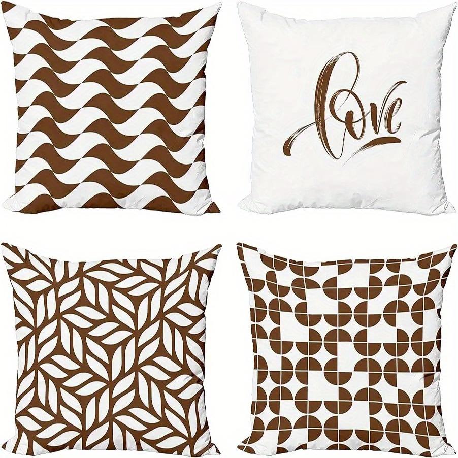 Tonnika Chen Unisex Brown/White Home Decor Stylish & Geometric & Love Pillows Pattern Cushion Cover Suitable For Sofa Bedroom Car Pillow Cover