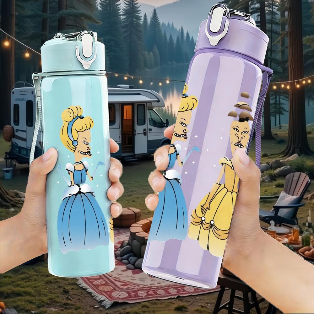 1PC Vintage Royal Princess Cartoon Lady Print 750ml Portable Sports Water Bottle Leakproof Gym Outdoor Travel Drink Cup