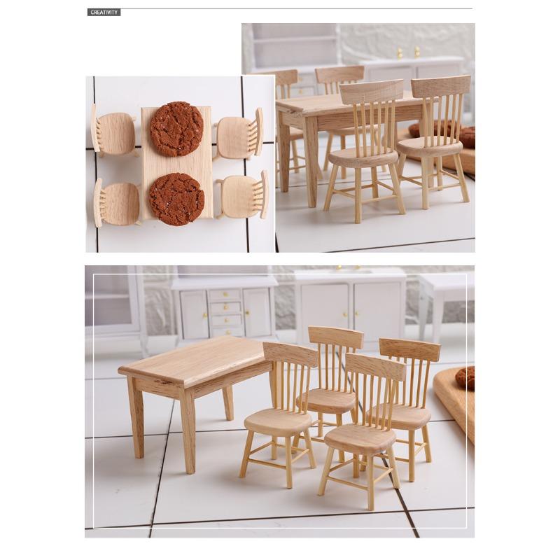 Miniature Model Mini Oak Dining Table Chairs Table Table Food Play Dollhouse Accessories Diy