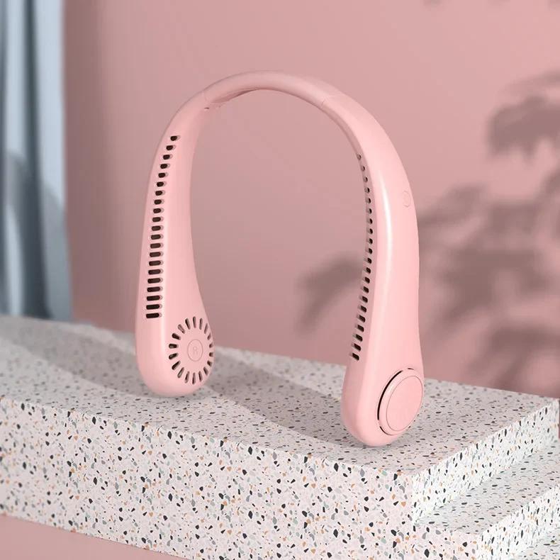 

Новый небольшой подвесной вентилятор без листа для шеи, USB-зарядка, уличный портативный портативный спортивный подвесной вентилятор для шеи, незаменимый для ленивых людей розовый