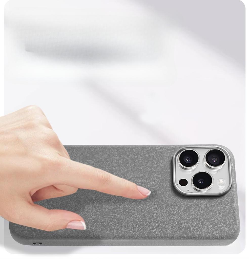 Luksusowe etui ze skóry PU dla iPhone 16 Pro Max, Premium Teksturowane Odporne na wstrząsy Etui Ochronne z Metalową Ramką na Aparat