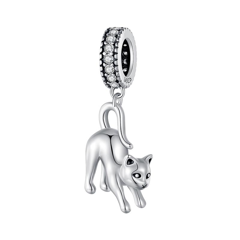 Bamoer 925 Silver Vivid Cat Pendant Charms Cute Animal Charms for Women Girls Bracelet & Bangle DIY Fine Jewelry SCC259