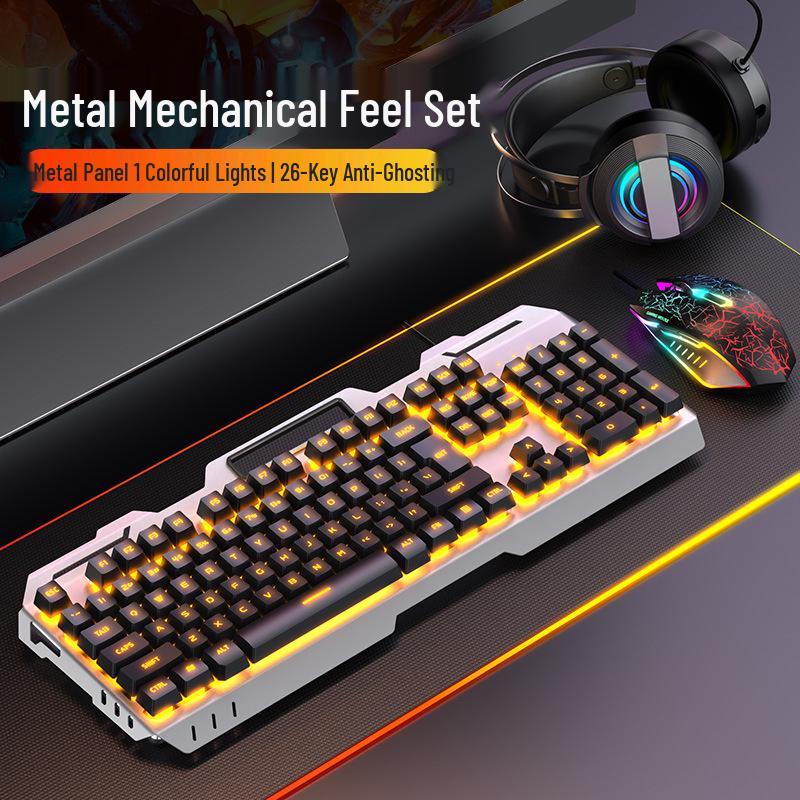 Set Tastiera Gaming Cablata, Mouse e Cuffie GX810 - Sensazione Meccanica, Metallo, Luminoso.