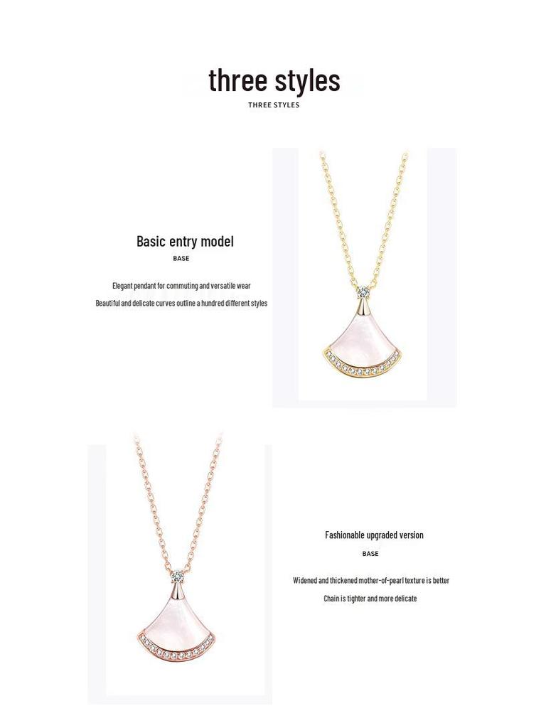 Natural Mother-of-Pearl Double-Layer Fan Pendant Necklace - Women's Luxury Clavicle Chain