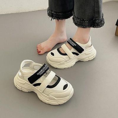 Summer Dad Shoes Girl 2025 New Mesh Breathable Hollow Velcro Bag Head Thick Sole Heightening Sports Sandals