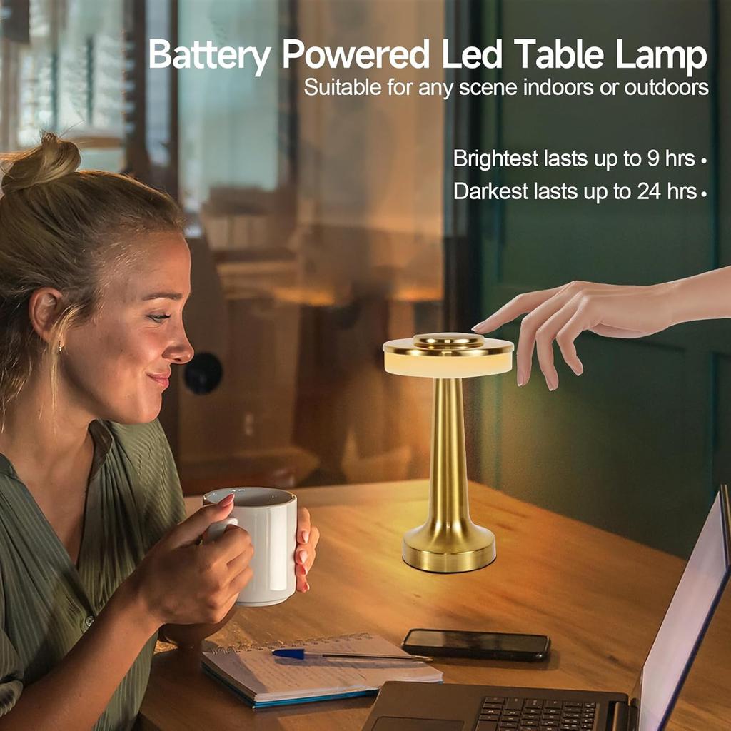 Cordless Table Lamp, Portable LED Desk Lamp, Table Sensor Control Beside Lamps, Kids Night Light with Stepless Dimming & Charging Completed Tip Light