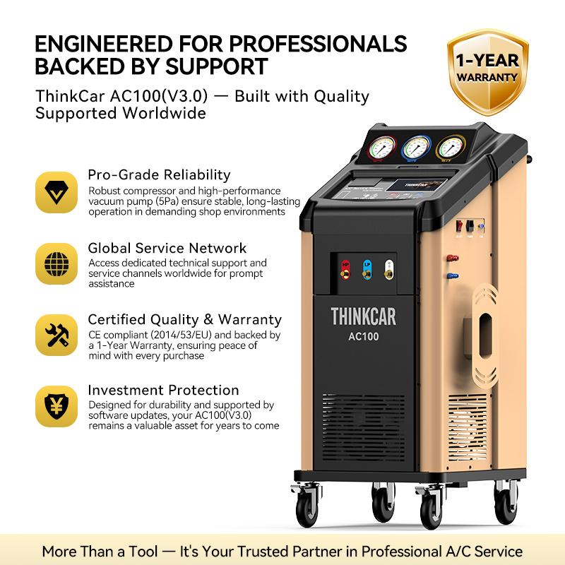 THINKCAR AC100 Lite Dual-Refrigerant A/C Service Station R134a R1234yf Recovery Recycling Recharging Vacuum Machine for Car