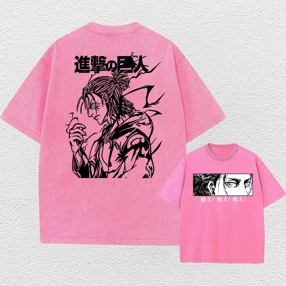 Anime Attack On Titan Logo Y2k 100%Cotton Summer Wash  Washed Graphic TShirt Men Vintage T-Shirts Casual Cotton Streetwear