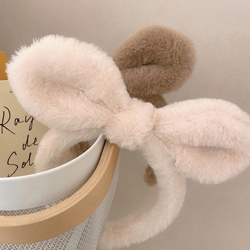 1Pc Rabbit Ear Plush Headband Women Solid Color Plush Hairband Hair Hoop Girls Fashion Makeup Hair Accessories
